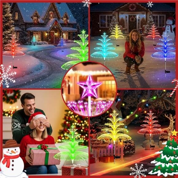 Solar Christmas Decorations Outdoor Jellyfish Lights: 4PCS 36" Tall Christmas - Picture 5 of 8